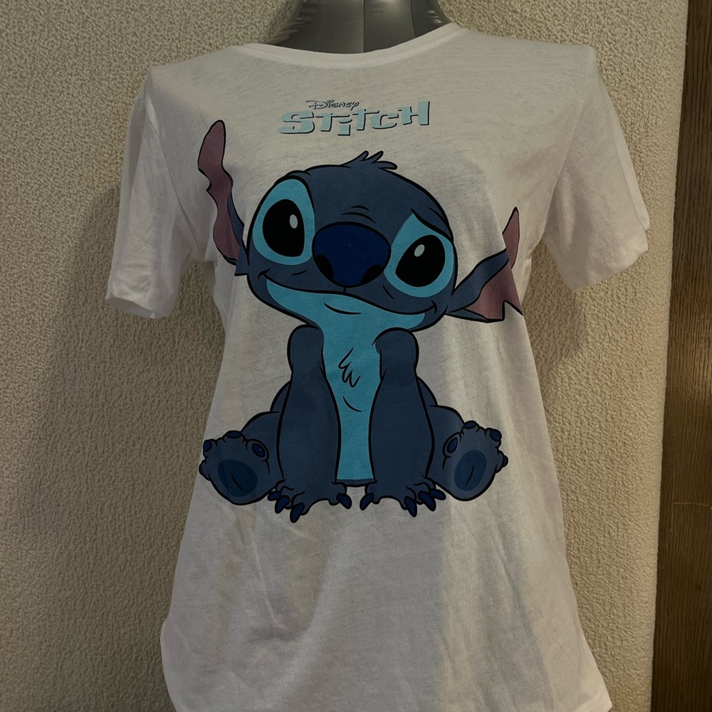 Disney White Tee with Blue & Purple Stitch Graphic